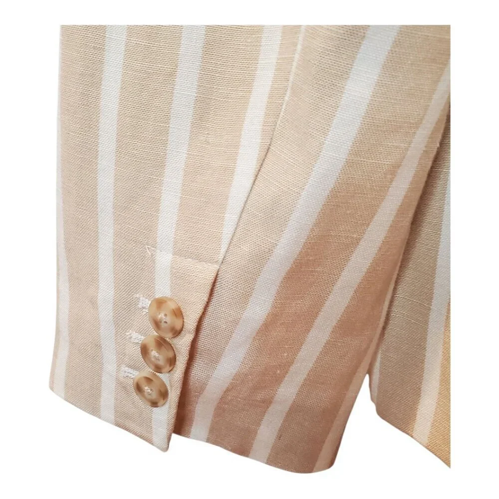 NEW Philosophy SZ L Stripe Notch Collar Long Sleeve Linen Blend Blazer Tan - Picture 5 of 12